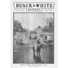 BOER WAR Canadian Transport Wagons Crossing a Drift - Antique Print 1900