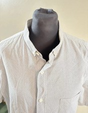 French Connection Button Collar Short Sleeve Shirt White & Grey Pattern Large