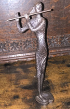 Vintage Musician Figurine Statue Flute Player Modernist 27cm Heavy Brass Bronze?
