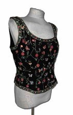 Caroline Charles London Sleeveless Top 16 Silk Black Embroidered Beaded Floral
