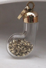 9ct Gold Glass Pendant Bottle 24kt Gold Flakes On Gold Tone Rope Chain 17" inch