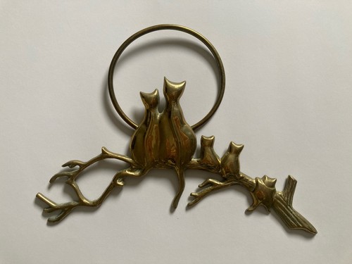 Vintage brass cat - brass, hanging