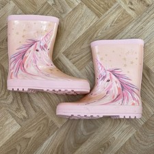 Next Girls Wellies Boots Size 1 (33) Pink unicorn Mid Calf wellington waterproof