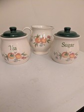 CLOVERLEAF PEACHES & CREAM MILK JUG, TEA & SUGAR CANNISTERS VGC