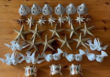 Vintage Christmas Decorations, Filigree, Doves, Stars, Drums