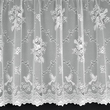 Love Birds Lace  Net Curtain  - Slot Top - Various Drops - Ready Made