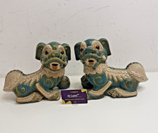 Pair Of Vintage Ceramic Green  Chinese Foo Dogs