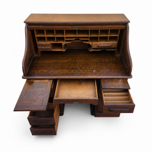Antique oak roll top desk - antique, &