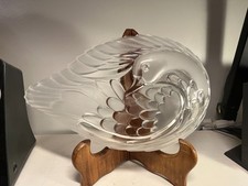 Large Art Deco Frosted white SWAN Glass Nesting Dish 29 cm
