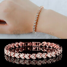 Rose Gold Sparkling Rhinestone Inlaid Tennis Bracelet Fashion Women UK Jewelry