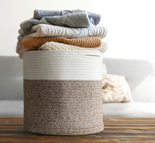 Woven cotton rope basket - woven,