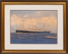 A.E. Morris Original Watercolour Gouache Painting SS Orbita Ship Harland & Wolff