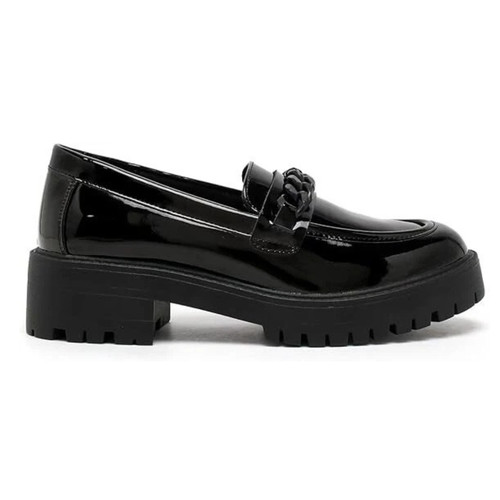 Girls black patent loafers - black,