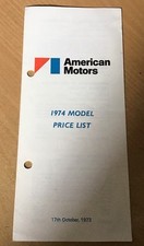 AMERICAN MOTORS Ambassador Matador Gremlin Hornet 1974 Price List  Uk Mkt Oct 73