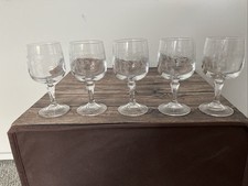 Set of 5 Antique Etched Sherry/Port Glasses