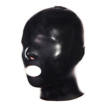 Black Latex Rubber Hood Mask Pull On 2D Open Mouth Nose Holes Natural Rubber