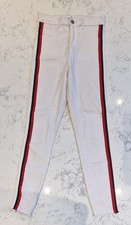 Zara Trafaluc Denim Collection Women's White Jeans With Ribbon Detailing.