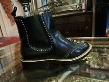 Zara Leather Black Micro Studded Flat Ankle Boots Size 6.5