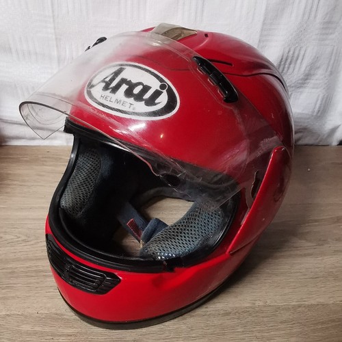 Red arai motorbike helmet - arai,