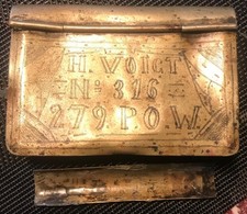 WW2. Prisoner of War. German POW. Military. Small metal.  engraved- collectable