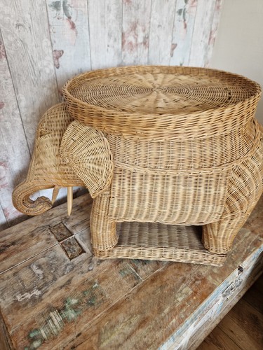 Vintage wicker elephant side - vintage,