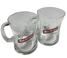 Pair of Red Stripe Half Pint Handmade Lager Glasses with Handles