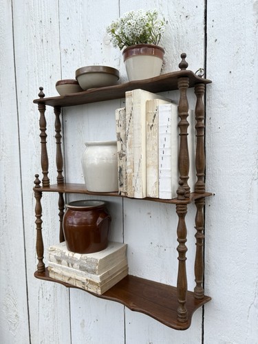 French oak turned wall shelf - french,
