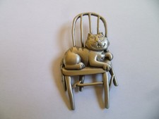 Lovely Vintage JJ Jonette Pewter Cat on Chair brooch