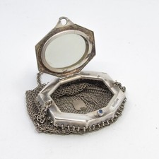 Vintage WHITING & DAVIS art deco chain mail bag with round mirror lid - c1920s