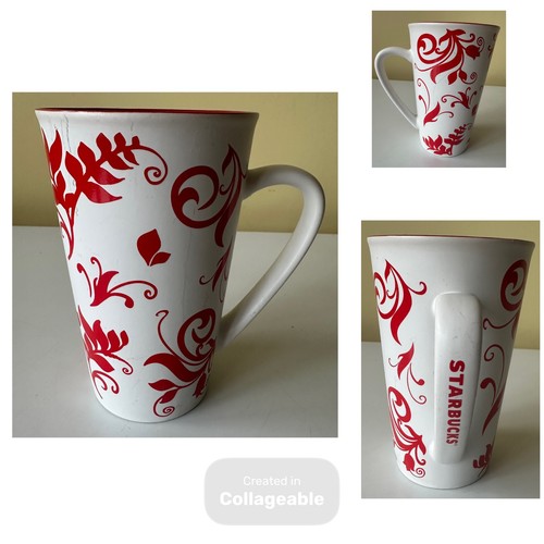 Starbucks white red damask - white,