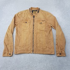 Superdry Mens Jacket Large Brown Tan Biker Utility Moto Denim Rider Copper Black