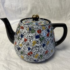 VINTAGE ARTHUR WOOD TEAPOT - BLACK/SPONGEWARE Hand Painted