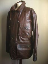 VINTAGE LEATHER CAR COAT 40 42 80s 90s duffle pockets real retro MILAN two tone