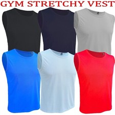 MENS GYM VEST TRAINING TANK POLY TOP SUMMER SLEEVELESS STRETCHY PREMIUM RRP24.99
