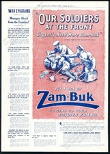 1915 WWI English Army medic wounded soldier art Zam Buk BIG UK vintage print ad
