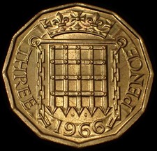 UK Three 3 Pence 1966