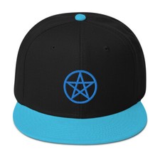 Blue Wiccan Witchcraft Pentagram Embroidered Flat Bill Cap Snapback Hat