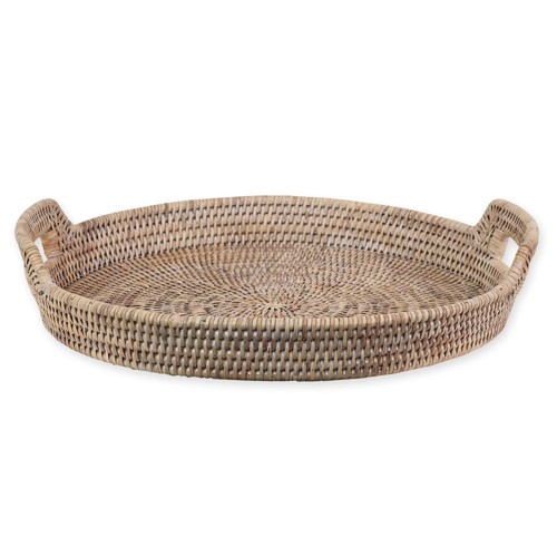 Round rattan wicker tray - round, woven