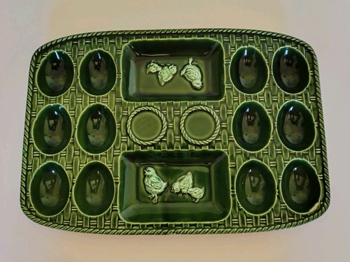 Vintage ceramic green basket - vintage,