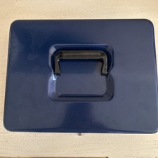 Blue Metal Cash Box - Steel Tin - Complete With 2 Keys