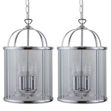 Pair Chrome Lantern Glass