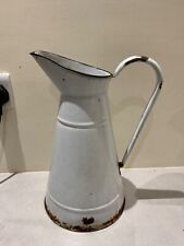 Large Blue White Vintage Enamel Jug Rustic Planter Vase Shabby Chic