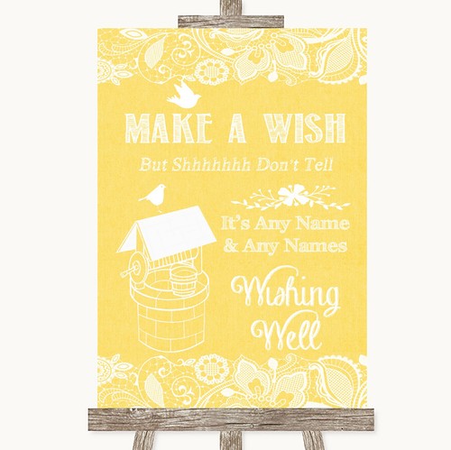 Yellow burlap lace wishing - burlap, &