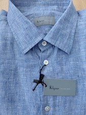 Kilgour 100% linen blue shirt Single Cuffs BNWT. Savile Row. 17 slim fit.