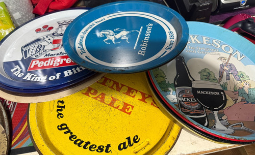 Various used pub trays - used, beer