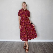 Ex White Stuff Womens Dress Renee Plum Print Pocket Midi Shirt Dress Size 8 - 24