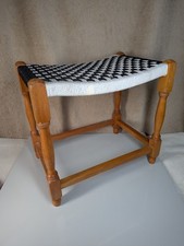 Seat Stool Vintage Rustic Style Woven Weaved Long Bench Black White Weave CH