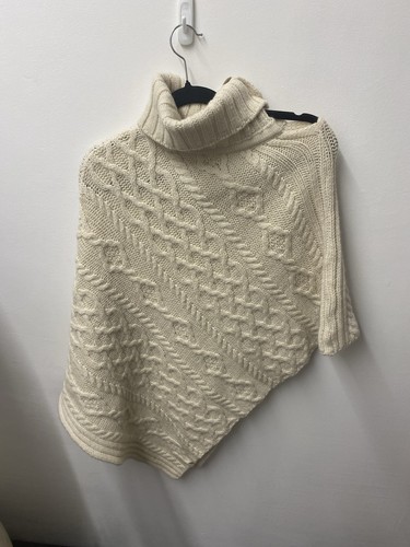 British wool cream aran poncho - cream,