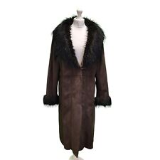 D544 WOMEN'S VINTAGE KLASS CHOCOLATE BROWN FAUX SUEDE FUR COAT UK 18