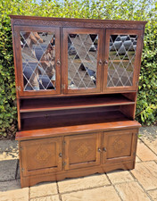 Dark Oak Dresser With Leaded Windows & Lights Display Cabinet Wall Unit